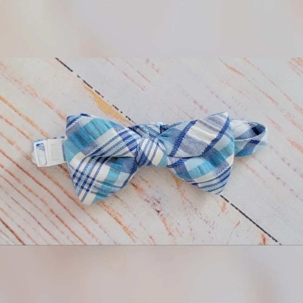 Trendy Ties Blue White Plaid Kids Bow Tie